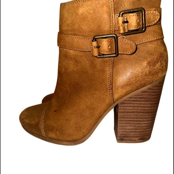 Lucky Brand Booties size 8.5 Brown Suede Laureen Ankle Boots Leather Block Heel - Picture 3 of 4